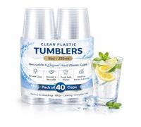 eMKay® Pack of 40 - 8oz Clear Plastic Tumblers | Reusable & Elegant Hard Plastic Cups for Drinks, Parties & Events | Premium Clear Cups for Weddings, BBQs & Catering