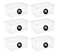 eMKay® Pack of 6 Plastic 7 Litre Storage Boxes - Clear Lid | Compact Stackable Bins | Durable Plastic with Clip Lock | Ideal for Home, Craft & Office Storage