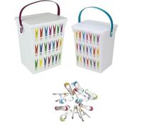 eMKay® Plastic 5Lt Peg Design Pegs Storage Box Container Caddy with Lid (Turquoise Colour Handle OR Purple Colour Handle - ONE RANDOM SUPPLIED - With 12 SOFT GRIP PEGS INCLUDED)