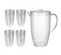 eMKay® Reusable Four Dimple Plastic Tumblers (650ml) & ONE Clear 2L Dimple Pitcher with Lid Set Durable Shatterproof Beakers & Jug for Juice, Water, Iced Tea - Ideal for Outdoor Use & Family Picnics