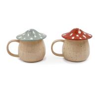 eMKay® Set of 2 Mushroom Mugs with Lids | Stoneware Toadstool Design Coffee & Tea Cups | Quirky Novelty Mugs for Home, Kitchen & Gifts | Food Safe