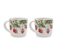 eMKay® Set of 2 Strawberry Field Mugs | 13oz Ceramic Coffee & Tea Cups | Hand-Painted Fruit Design | Durable Dolomite Kitchen Drinkware