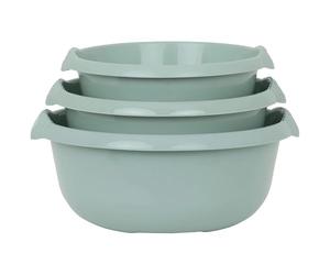 eMKay® Set of 3 Round Washing Up Bowls - SAGE GREEN | 28cm, 32cm & 36cm Plastic Sink Bowls | 5L, 7L & 10L Capacity | Durable Gloss Finish with Handles | Multipurpose Kitchen Utility Basin Set