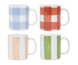eMKay® Set of 4 Brushstroke Mugs 11oz Stoneware | Modern Stripe Tea & Coffee Cups | Colourful Contemporary Mug Set | Microwave & Dishwasher Safe Home & Office Cups