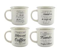 eMKay® Set of 4 Silver Decal Slogan Mugs | New Bone China Coffee Tea Cups with Inspirational Quotes | Stylish Gift for Home, Office & Friends