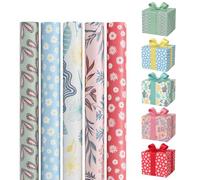 eMKay® Set of 5 Nature-Inspired Giftwrap Rolls | All-Occasion Wrapping Paper for Birthday, Thank You, Mother’s Day & More | Soft Pastel & Botanical Designs - 2.5m x 70cm