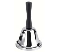 eMKay® Small Silver Hand Bel with Black Handle - 12cm Stainless Steel Call Bell for Elderly Service Desk School Reception Wedding & Santa Xmas Use - Loud Butler Bell with Classic Design