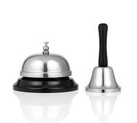 eMKay® Stainless Steel Hand Bell & Desk Service Bell Set - 2-Pcs Bundle for Reception, Elderly Care, Events & Games Loud Call Bell & Table Ring Bell with Non-Slip Base Ideal for Home, Office & Hotels