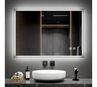EMKE 1000 X 700 mm Backlit Illuminated Bluetooth Speaker Bathroom Mirror with Shaver Socket, Wall Mounted Bathroom Vanity Mirror with LED Lights and Demister Pad, Energy-Saving LED Smart Mirrors