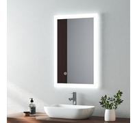 EMKE 400 X 600 mm Illuminated Backlit LED Bathroom Mirror, Wall Mounted Multifunction Bathroom Vanity Mirror with Lights and Demister Pad, Energy-Saving Illuminated Smart Mirror