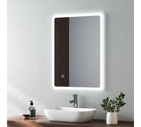 EMKE 450 X 600 mm Backlit Illuminated Bathroom Mirror, Wall Mounted Multifunction Bathroom Vanity Mirror with LED Lights and Demister Pad,