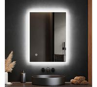 EMKE 450 x 600 mm LED Bathroom Mirror with Light, Backlit LED Mirror for Bathroom, Anti-fog/6500K(White Colour)/Dimmable/Touch Switch, Hardwired, Horizontal/Vetical, IP44