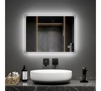 EMKE 450 x 600 mm LED Bathroom Mirror with Lights, Dimmable Illuminated Bathroom Vanity Mirror with Touch Sensor, Anti-Fog, 6500K Cool White, Wall Mounted Horizontal or Vertical