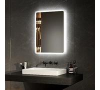 EMKE 450 x 600mm LED Bathroom Mirror with Lights, Frameless Illuminated Wall Mounted Mirror with Touch Switch, Dimmable Anti-Fog Demister Bathroom Mirror