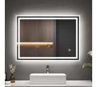 EMKE 50 x 70 cm Backlit LED Bathroom Mirror with Shaver Socket, Bathroom Mirror with LED Lights, Anti-fog/Dimmable, Illuminated Wall Mounted Vanity Mirrors, IP44, Horizontal/Vertical