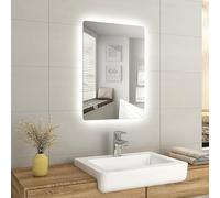 EMKE 50 x 70 cm Bathroom Mirror with LED Lights and Shaver Socket, Stylish LED Bathroom Mirror, Backlit Smart Mirror with Socket Charger/Anti-fog/Dimmable/Touch Switch, Hardwired, IP44
