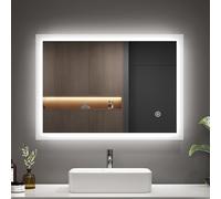 EMKE 50 x 70 cm LED Bathroom Mirror with Shaver Socket, Illuminated Bathroom Mirror with LED Lights, Anti-fog/Dimmable/Touch Switch, Smart Mirrors, IP44, Horizontal/Vertical