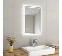 EMKE 500 X 700 mm Backlit Illuminated Bluetooth Bathroom Mirror with Shaver Socket, Wall Mounted Multifunction Bathroom Vanity Mirror with LED Lights and Demister Pad, Energy-Saving LED Smart Mirrors
