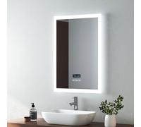 EMKE 500 X 700 mm Backlit Illuminated Bluetooth Bathroom Mirror with Shaver Socket, Wall Mounted Multifunction Bathroom Vanity Demister Mirror with LED Lights | 3 Light Tones
