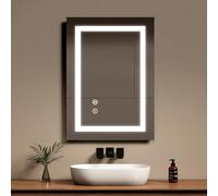 EMKE 500 X 700 mm Illuminated Bluetooth Bathroom Mirror with Shaver Socket, Wall Mounted Multifunction Bathroom Vanity Mirror with LED Lights and Demister Pad, Energy-Saving LED Smart Mirror