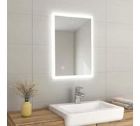 EMKE 500 X 700 mm Illuminated LED Bathroom Mirror with Shaver Socket, Wall Mounted Smart Bathroom Vanity Mirror with Fuse and Demister Pad Energy-Saving Multifunction Mirror