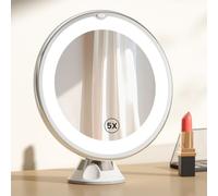 EMKE 5X Magnifying Makeup Mirror with Light, 360° Rotating Suction Cup | 360° Swivel Rotation, Cool Light, Battery Portable,Vanity Mirror for Shaving, Dressing Table, Desktop, Bedroom,