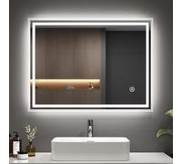 EMKE 60 x 80 cm Backlit LED Bathroom Mirror with Shaver Socket, Bathroom Mirror with LED Lights, Anti-fog/Dimmable, Illuminated Wall Mounted Vanity Mirrors, IP44, Horizontal/Vertical