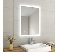 EMKE 60 x 80 cm Bathroom Mirror with LED Lights, Classic Illuminated Bathroom Mirror Wall Mounted, Backlit LED Mirrors Bathrooms with Anti-fog/Dimmable/Touch Switch, Hardwired, IP44