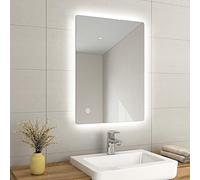 EMKE 60 x 80 cm Bathroom Mirror with LED Lights, Stylish Illuminated Bathroom Mirror Wall Mounted, Backlit LED Mirrors Bathrooms with Anti-fog/Dimmable/Touch Switch, Hardwired, IP44