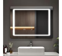 EMKE 60 x 80 cm LED Bathroom Mirror with Shaver Socket, Bathroom Mirror with LED Lights, Anti-fog/Socket Charger/Motion Sensor, Wall Mounted Vanity Mirrors, IP44, Horizontal/Vertical