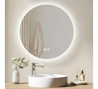 EMKE 600 mm Round Bathroom Mirror with LED Lights, Backlit LED Bathroom Mirrror Wall Mounted with Demister Pad, Smart Mirrors Anti-fog, 6000K, Dimmable, Touch Control, IP44