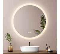 EMKE 600mm Round Bathroom Mirror with LED Lights, Illuminated Bathroom Mirror Wall Mounted Vanity Mirrors with Anti-fog/3 Colours/Dimmable/Touch Switch, IP44