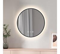 EMKE 600mm Round LED Bathroom Mirror with Demister, Black Framed Illuminated Wall Mirror with Clock, Bathroom Mirror LED Dimmable Touch Control Vanity Mirror