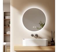 EMKE 600x600mm Round Bathroom Led Mirror, Illuminated Backlit Wall Mounted Vanity Mirror with Bluetooth, Defogging, Brightness Adjustment, Smart Circle Mirror for Bathroom