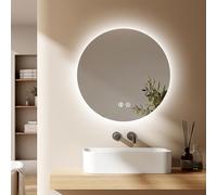 EMKE 600x600mm Round Bathroom Led Mirror, Illuminated Backlit Wall Mounted Vanity Mirror with Bluetooth, Defogging, Brightness Adjustment, Smart Circle Mirror for Bathroom