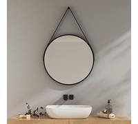 EMKE 60cm Black Round Mirror with Strap, Wall Mounted Bathroom Mirror