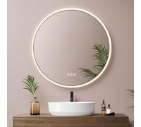 EMKE 60cm Round Bathroom Mirror with LED Lights, Black Frame & 3 Colours