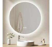 EMKE 800 mm Round Bathroom Mirror with LED Lights, Backlit LED Bathroom Mirrror Wall Mounted with Demister Pad, Smart Mirrors Anti-fog, 6000K, Dimmable, Touch Control, IP44