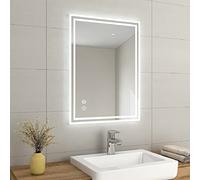 EMKE 800 X 600 mm Backlit Illuminated Bluetooth Bathroom Mirror with Shaver Socket, Wall Mounted Multifunction Bathroom Vanity Mirror with LED Lights and Demister Pad, Energy-Saving LED Smart Mirrors