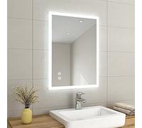 EMKE 800 X 600 mm Bathroom Mirror with Lights and Shaver Socket, Backlit LED Bathroom Mirror Wall Mounted, Demister Pad/Safety Socket/Touch Switch, Smart Mirrors, Vertical/Horizontal, IP44