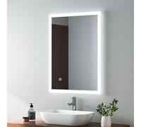 EMKE 800 X 600 mm Illuminated Backlit LED Bathroom Mirror, Wall Mounted Multifunction Bathroom Vanity Mirror with Lights and Demister Pad, Energy-Saving Illuminated Smart Mirror