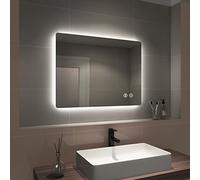 EMKE 800x600mm Bluetooth Bathroom Mirror with Shaver Socket - Backlit LED Illuminated Bathroom Mirror with Demister Pad, Makeup Vanity Touch Mirror with LED Lights