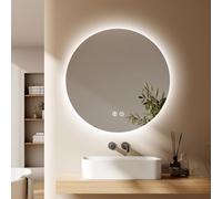 EMKE 800x800mm Round Bathroom Led Mirror, Illuminated Backlit Wall Mounted Vanity Mirror with Bluetooth, Defogging, Brightness Adjustment, Smart Circle Mirror for Bathroom
