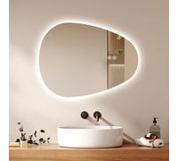 EMKE Asymmetrical Bathroom Mirror with LED lights 70 x 50 cm, Irregular LED Bathroom Smart Mirror with Demister Pad, 3 Colours Dimmable, Touch Switch, Menmory Function Mirror, Wall Mounted LED Mirror