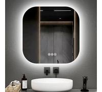 EMKE Backlit Bathroom Mirror with Led Lights, 500x500mm Square Wall Mounted Vanity Mirror with Touch, Anti-Fog, Dimmable Light and Colour Temperature, Memory Function Smart Wall Bathroom Mirror