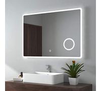 EMKE Backlit Illuminated Bathroom Mirror with Shaver Socket 1000x700mm, Wall Mounted Multifunction LED Bathroom Vanity Mirror with Touch Switch, Demister Pad and 3x Magnifier [Horizontal]
