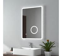 EMKE Backlit Illuminated Bathroom Mirror with Shaver Socket 500x700 mm, Wall Mounted Multifunction LED Bathroom Vanity Mirror with Touch Switch, Demister Pad and 3x Magnifier [Vertical]