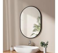 EMKE Bathroom Mirror, 60 x 80 cm, Black Frame Wall Mirror, Oval, Horizontal/Vertical, for Bathroom, Hallway, Living Room, Bedroom, Guest Toilet