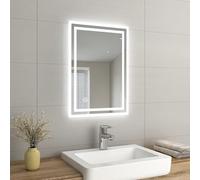 EMKE Bathroom Mirror with Fuse, Backlit Wall Mounted Vanity Mirror with Shaver Socket and Demister Pad, Touch Switch, Vertical & Horizontal, 500 x 700mm