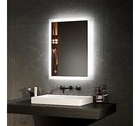 EMKE Bathroom Mirror with LED Lights - 450x600mm Backlit LED Illuminated Vertical Bathroom Mirror with Demister Heat Pad, Makeup Vanity Touch Mirror with LED Lights